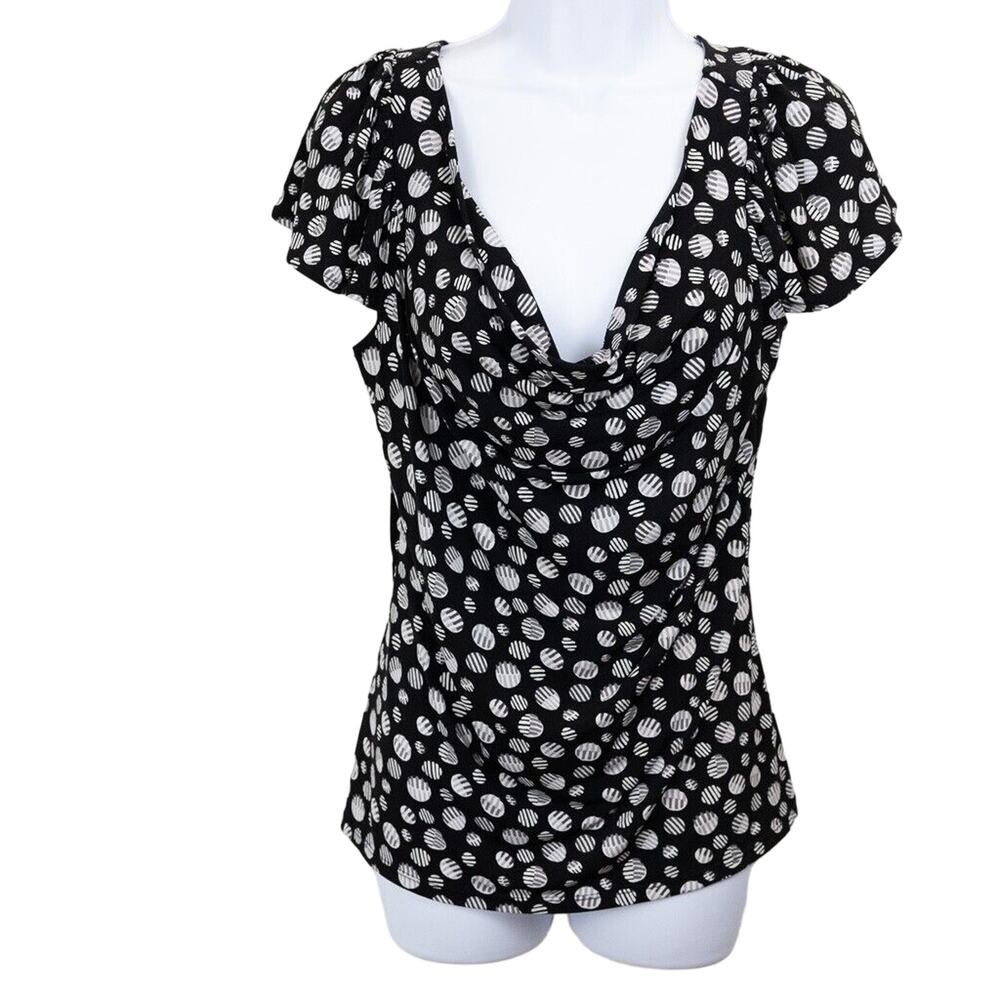 Alfani Women Black White Geometric Short sleeve Blouse, Medium